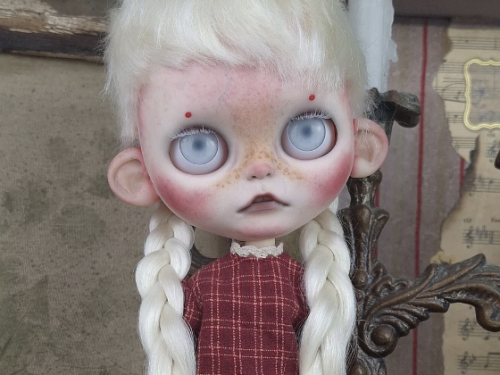 Custom Blythe albino doll with ears and teeth hair mohair wig OOAK by Alinari